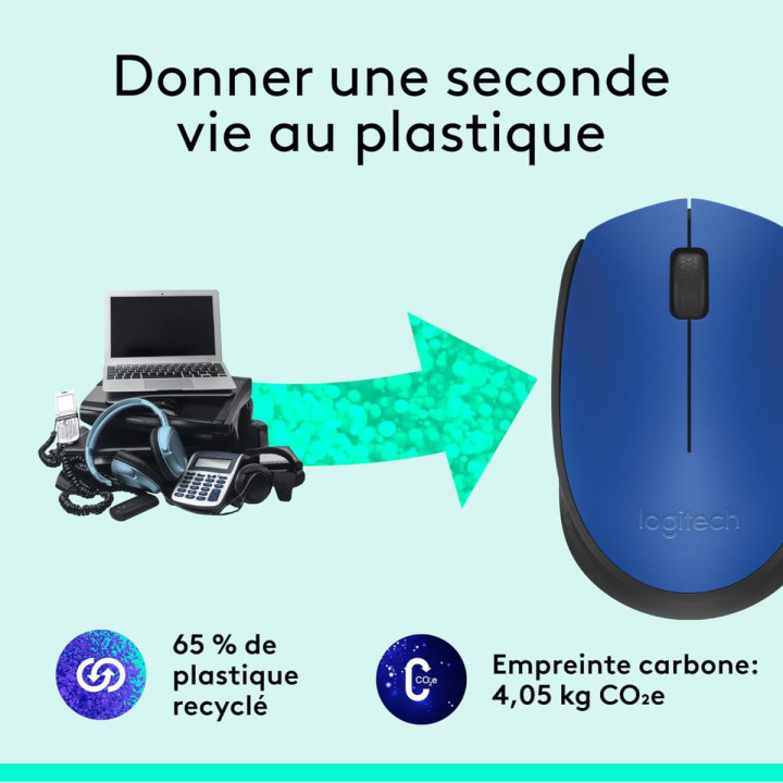 Logitech M171 - Souris sans fil optique 1000 dpi, USB 2.0, bleu