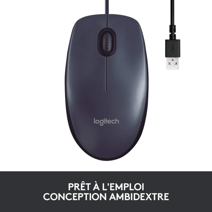 Logitech B100 Souris optique filaire - ambidextre, 800 dpi, USB