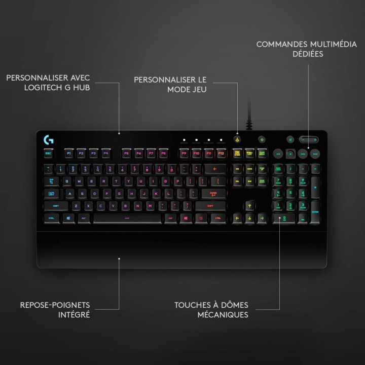 Logitech Prodigy G213 - Clavier gaming RGB QWERTY FR, USB, touches tac