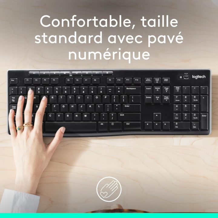 Logitech K270 Clavier sans fil - AZERTY, résistant aux éclaboussures
