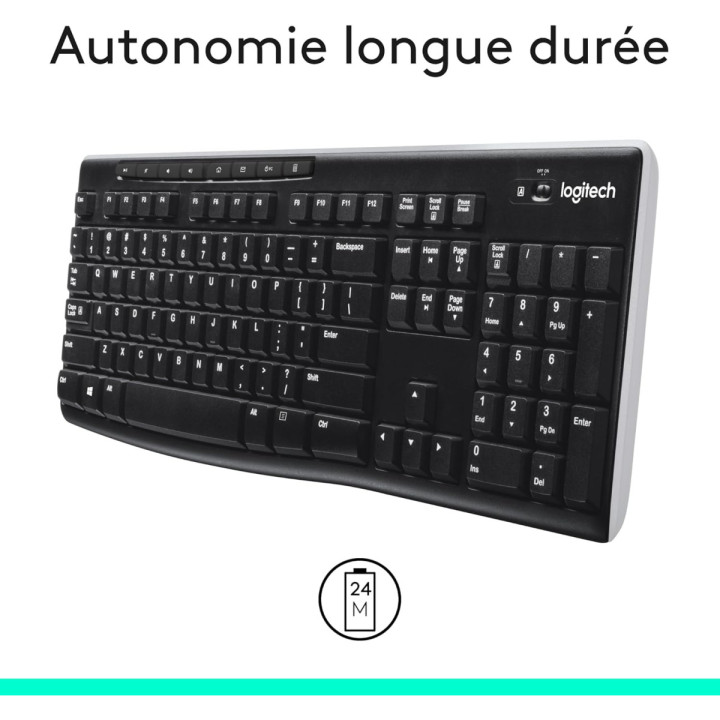 Logitech K270 Clavier sans fil - AZERTY, résistant aux éclaboussures