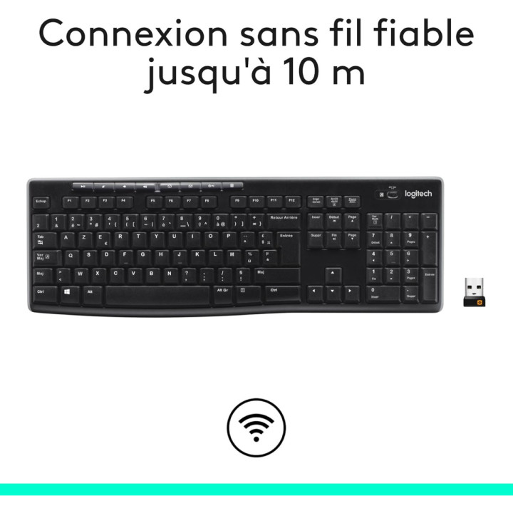 Logitech K270 Clavier sans fil - AZERTY, résistant aux éclaboussures