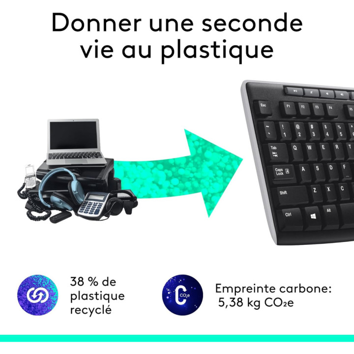 Logitech K270 Clavier sans fil - AZERTY, résistant aux éclaboussures