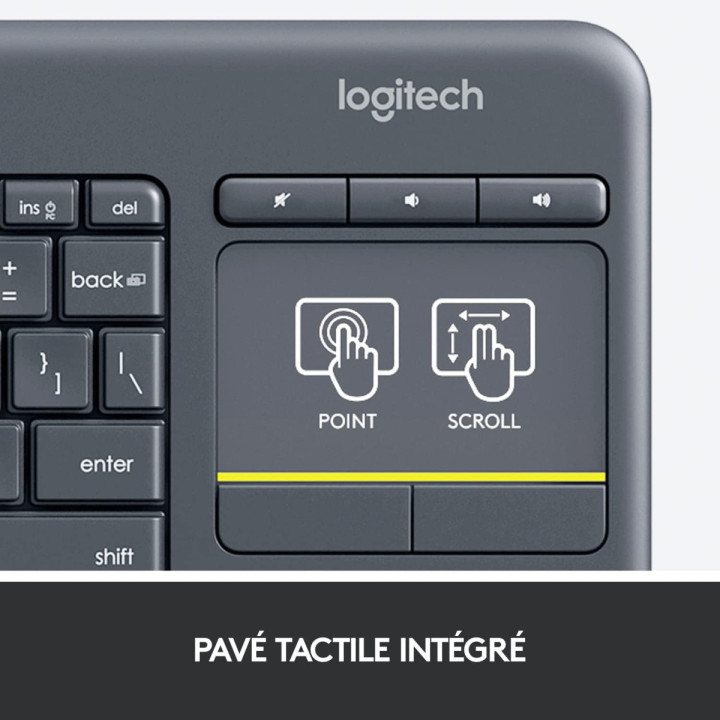 Logitech K400 Plus - Clavier AZERTY sans fil avec pavé tactile noir
