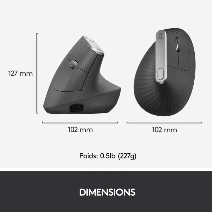 Logitech MX Vertical - Souris ergonomique sans fil 4000 DPI, Bluetooth