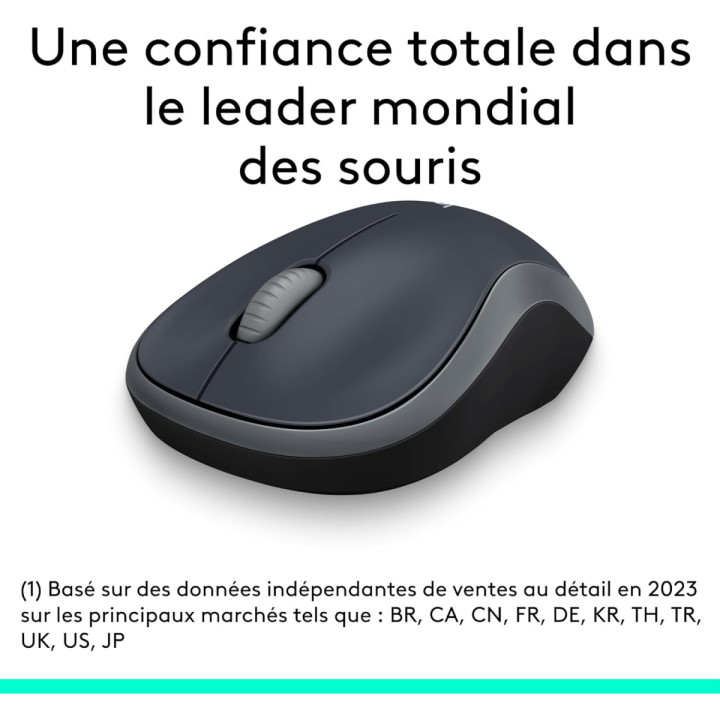 Logitech M185 - Souris sans fil 2.4 GHz, 1000 DPI, optique, USB, gris/