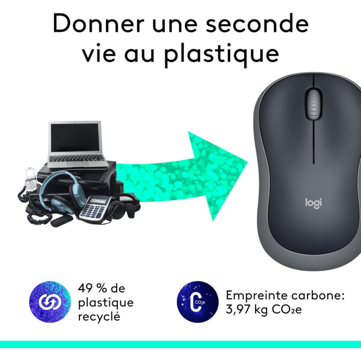 Logitech M185 - Souris sans fil 2.4 GHz, 1000 DPI, optique, USB, gris/